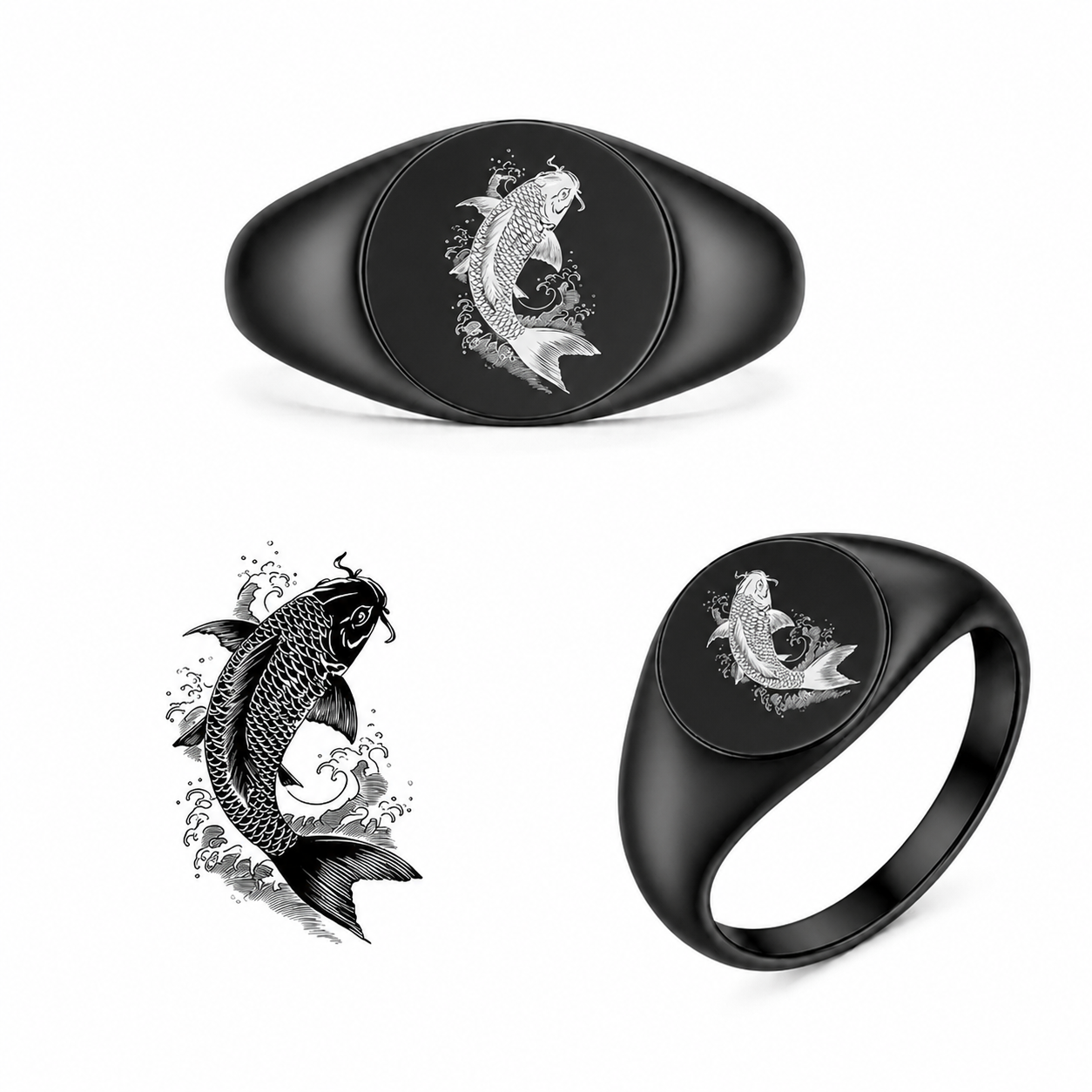 Gravierter Japan-Ring Koi