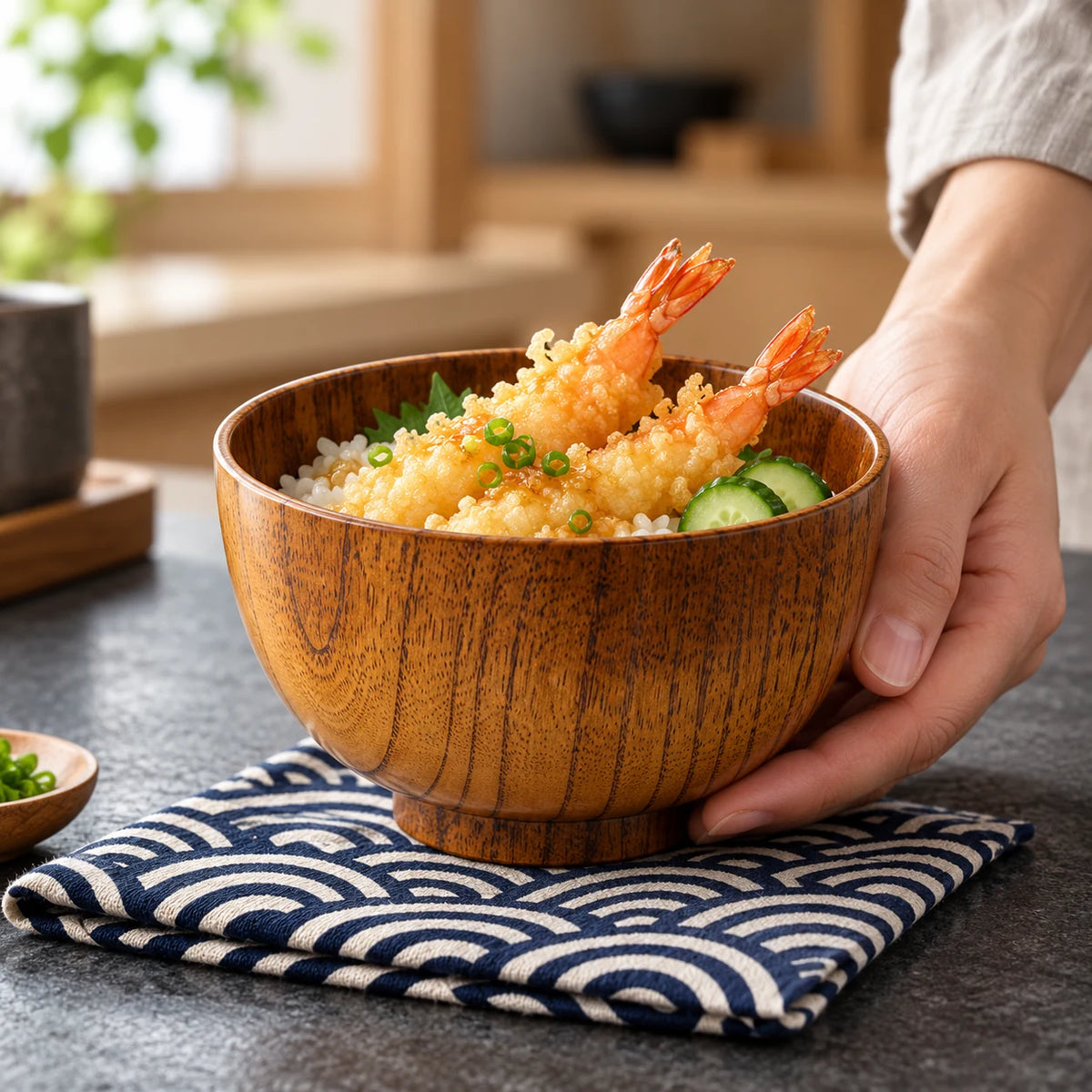 Japanische Holzschale Maru – Reis und Suppe