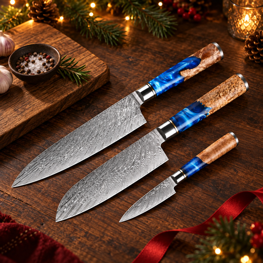 Japanisches Messerset Umi Trio – Santoku, Kochmesser & Schälmesser